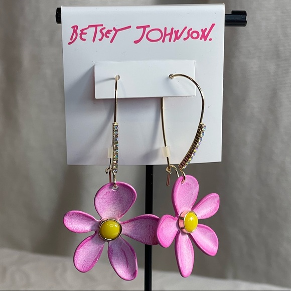 🚨🧾SOLD🧾🚨🌸 Betsey Johnson Gold Shepherds Hook Style Daisy Earrings - Picture 9 of 10